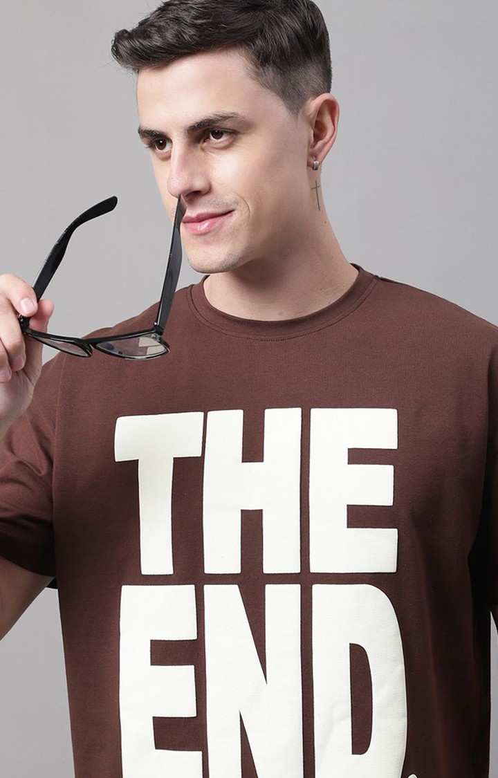 Men's  The End Printed Brown Color Oversize Fit Tshirt