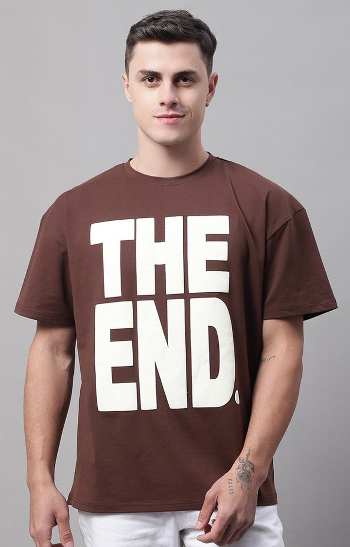 DOOR74 | Men's  The End Printed Brown Color Oversize Fit Tshirt