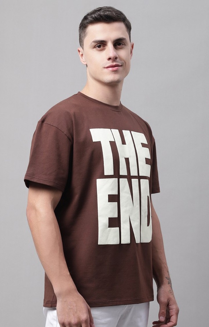 Men's  The End Printed Brown Color Oversize Fit Tshirt