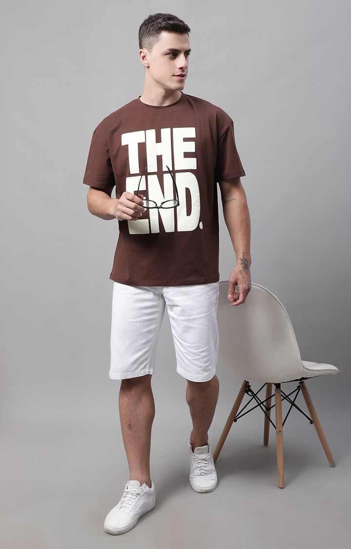 Men's  The End Printed Brown Color Oversize Fit Tshirt