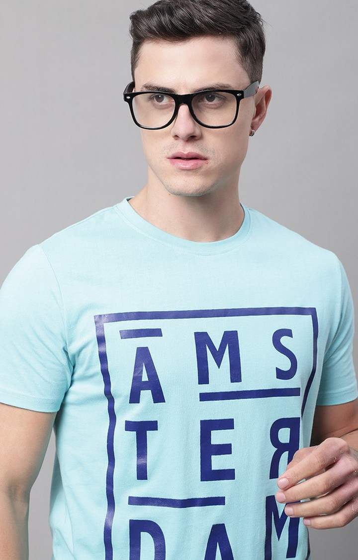 Men's  Amsterdam Printed Blue Color Regular Fit Tshirt