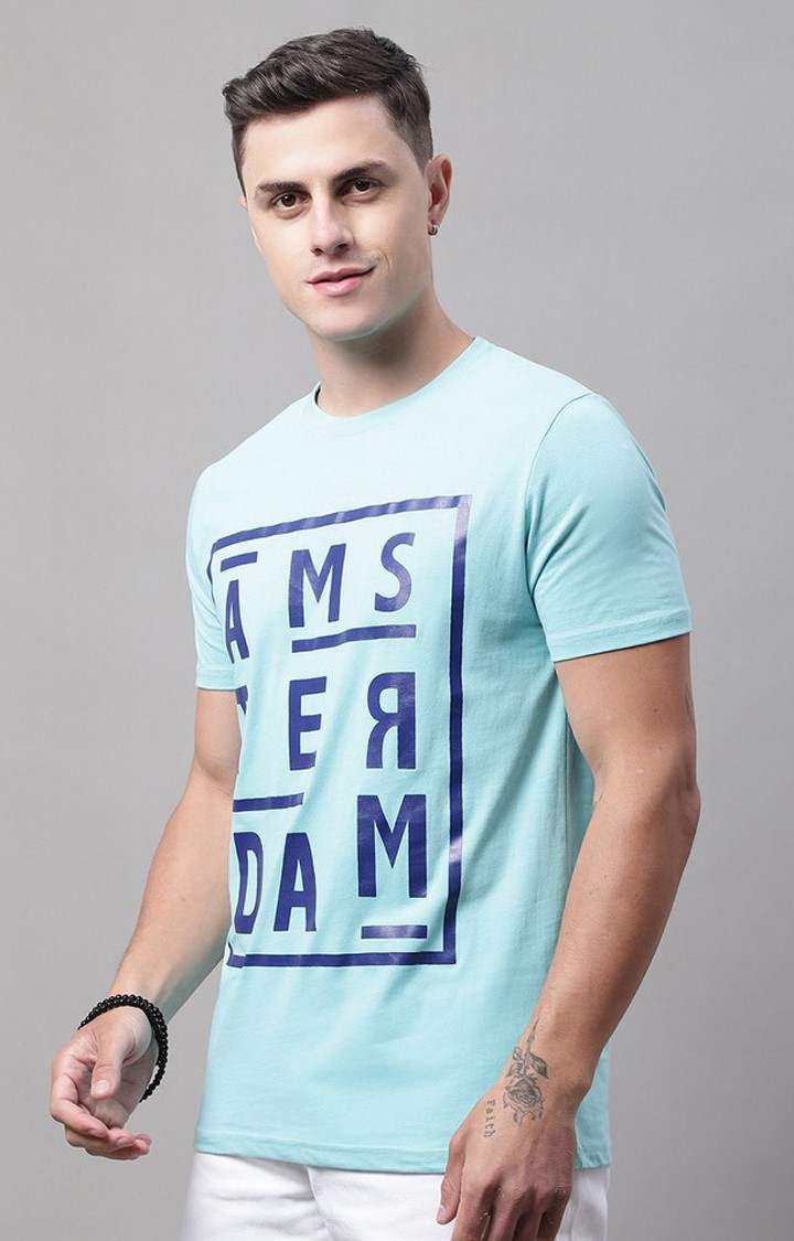 Men's  Amsterdam Printed Blue Color Regular Fit Tshirt