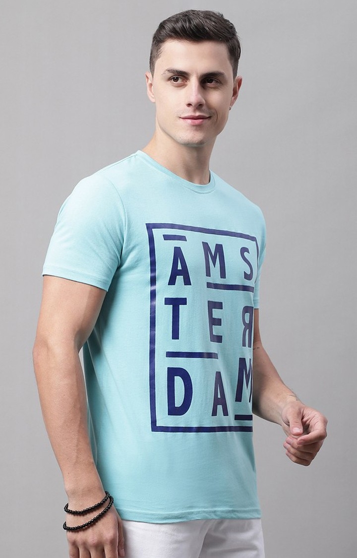 Men's  Amsterdam Printed Blue Color Regular Fit Tshirt