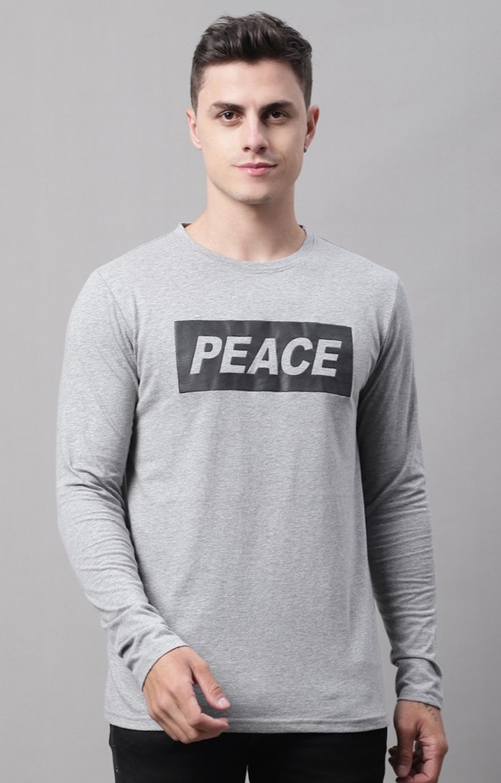 DOOR74 | Men's  Peace Printed Grey Color Regular Fit Tshirt