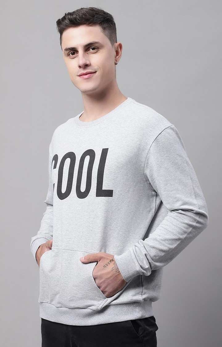 Cool Printed Grey Melange Regular Fit Sweatshirt