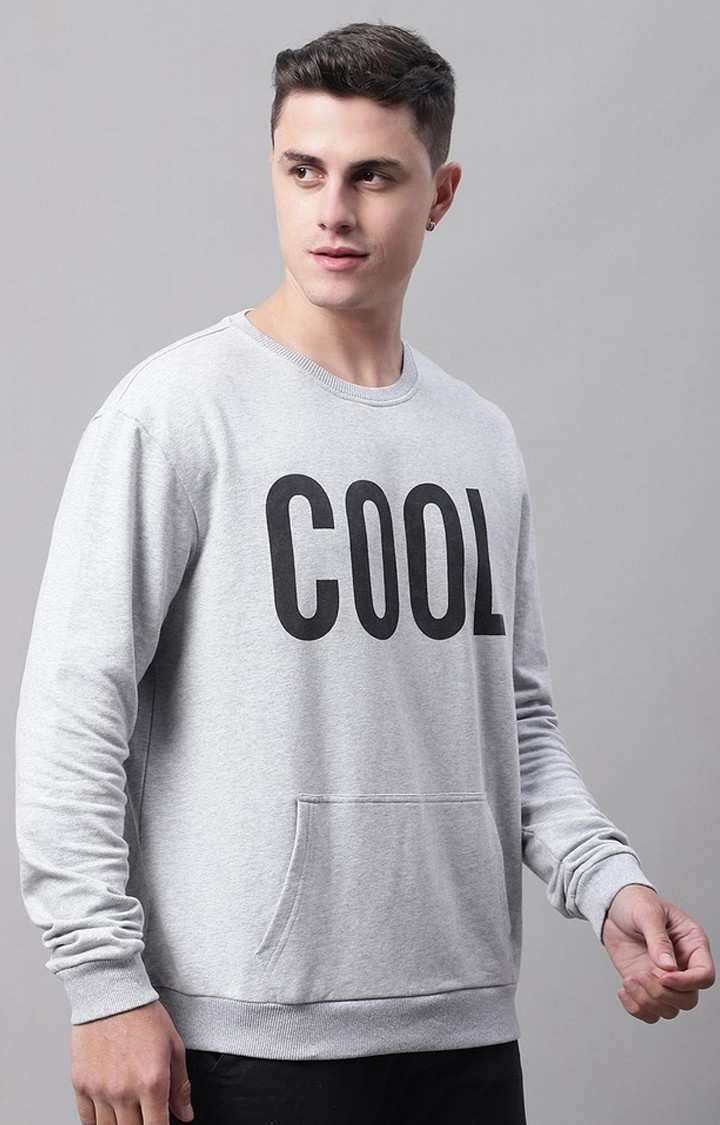 Cool Printed Grey Melange Regular Fit Sweatshirt