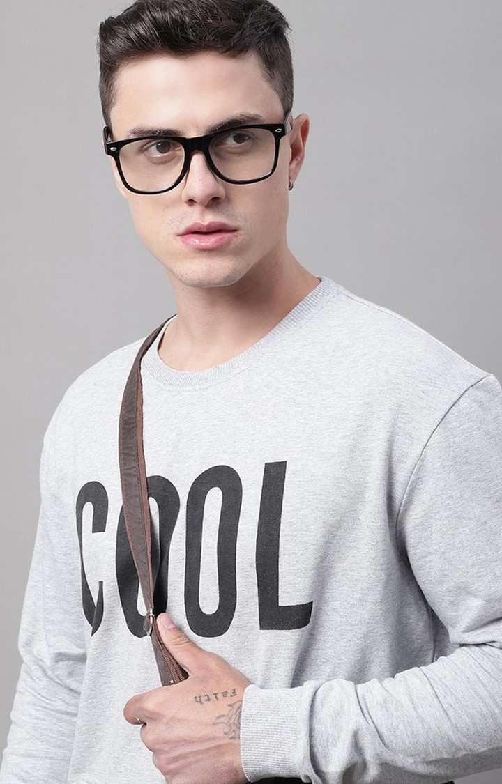 Cool Printed Grey Melange Regular Fit Sweatshirt