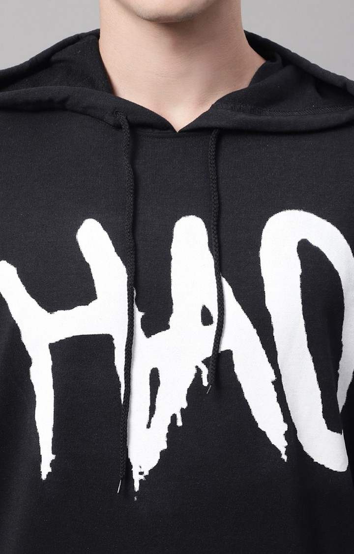 Chaos Printed Black Oversize Fit Hoodie