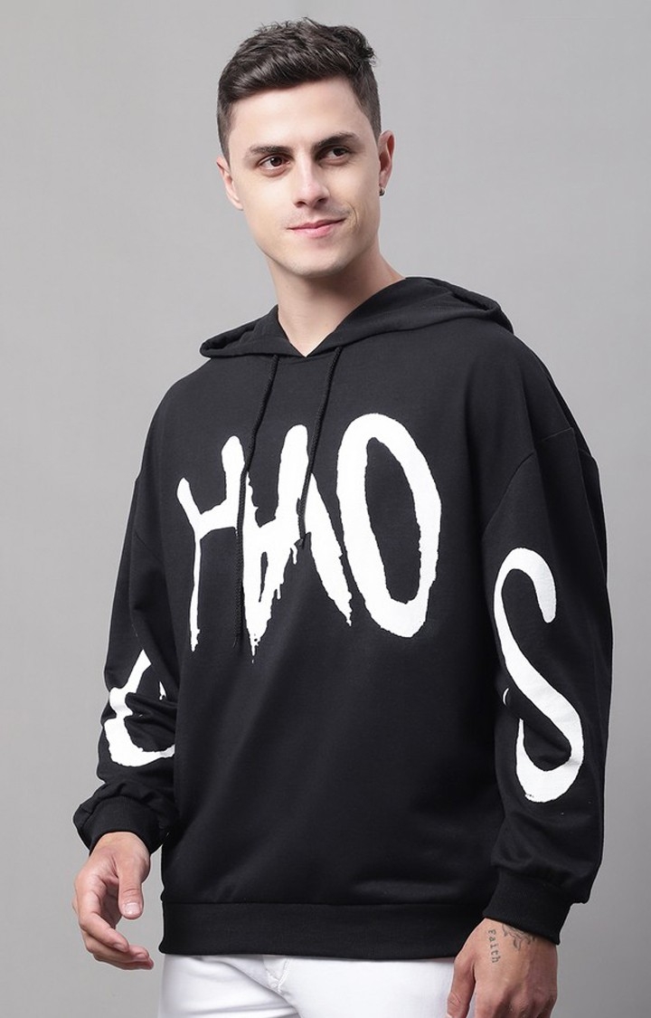 Chaos Printed Black Oversize Fit Hoodie