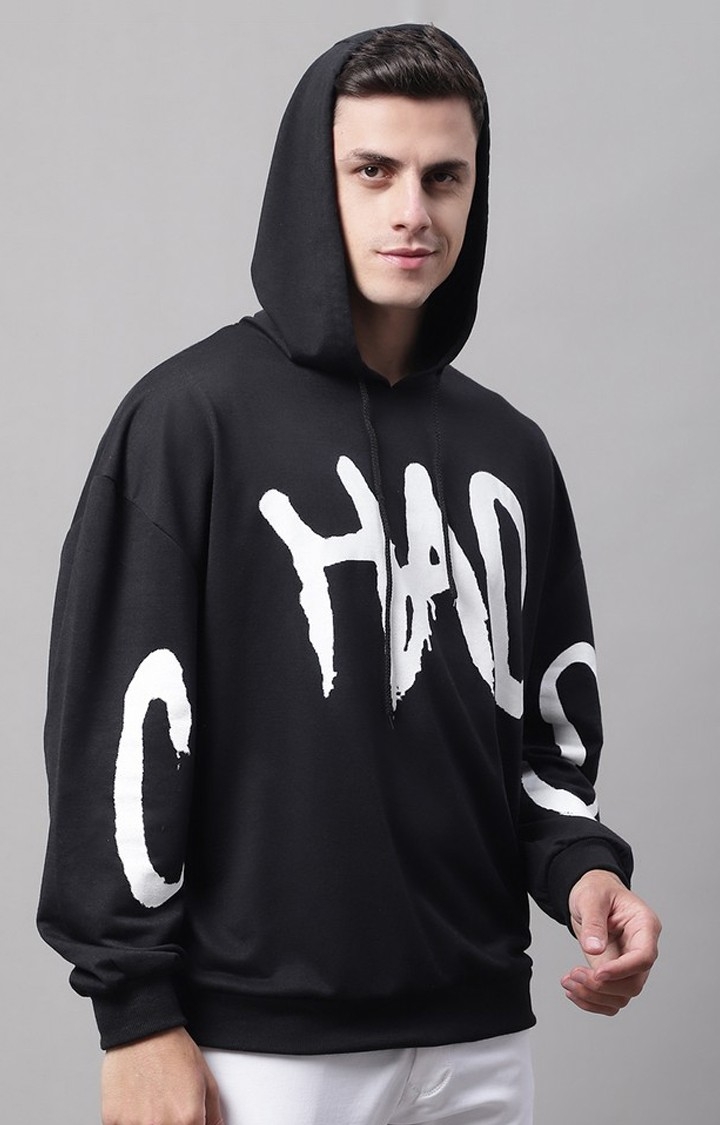 Chaos Printed Black Oversize Fit Hoodie