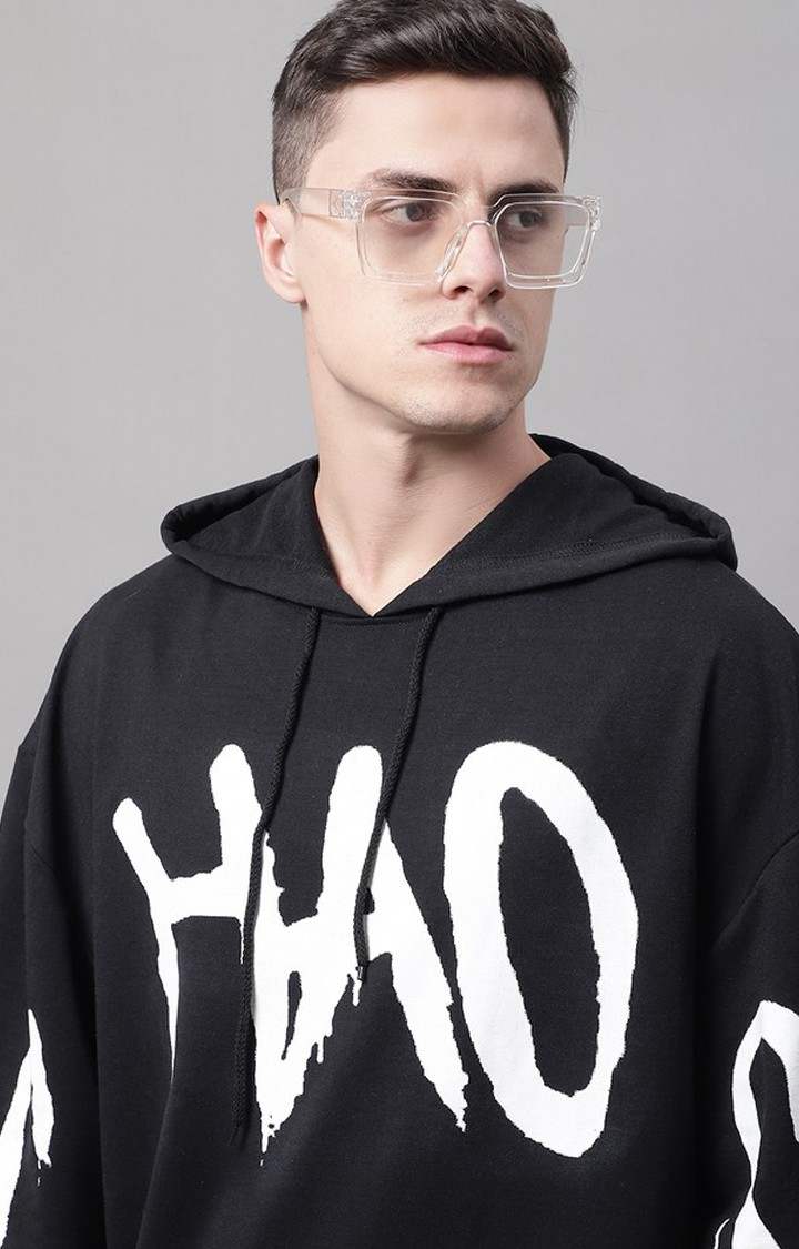 Chaos Printed Black Oversize Fit Hoodie