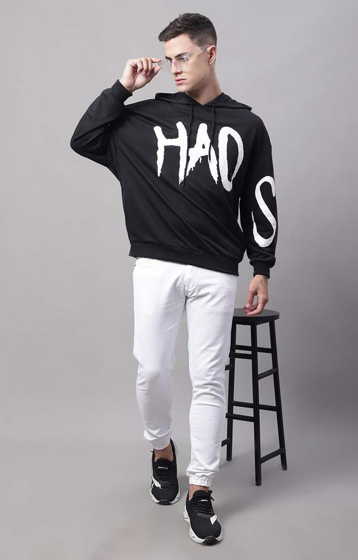 Chaos Printed Black Oversize Fit Hoodie