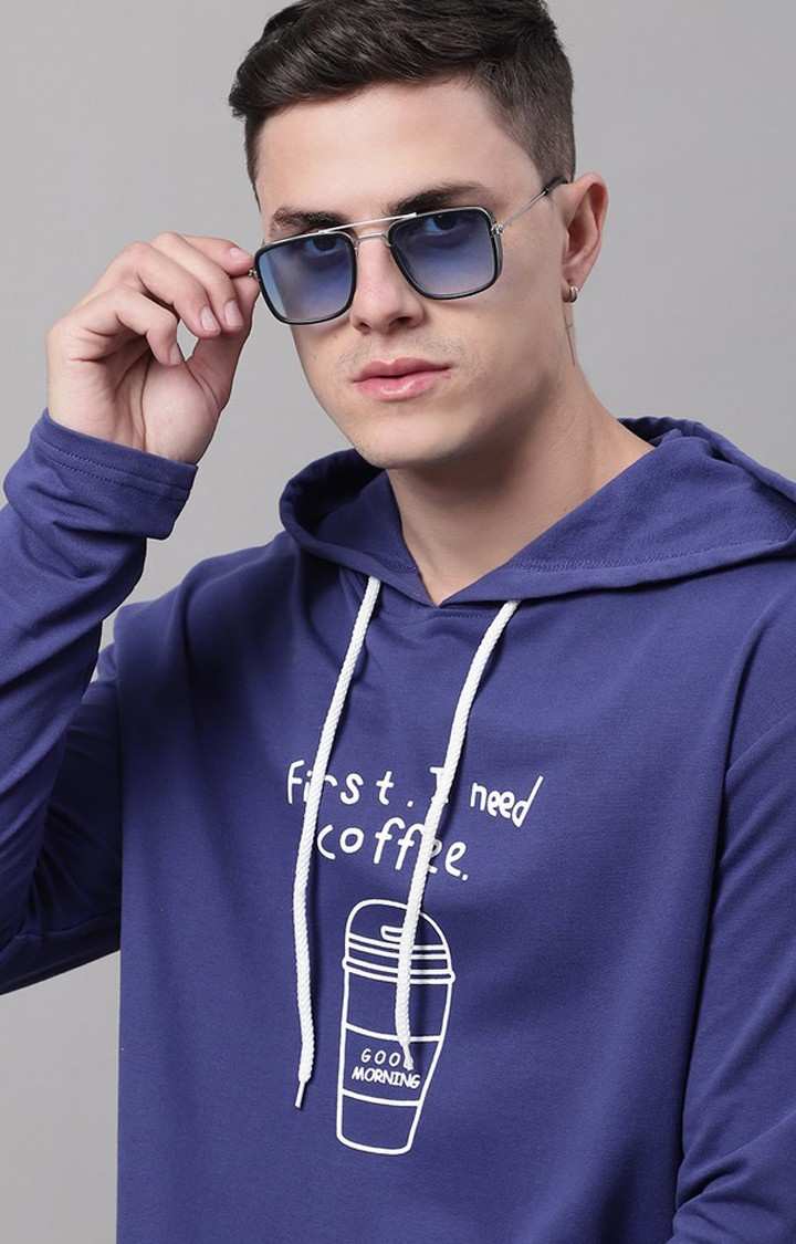 Coffee Printed Navy Regular Fit Hoodie