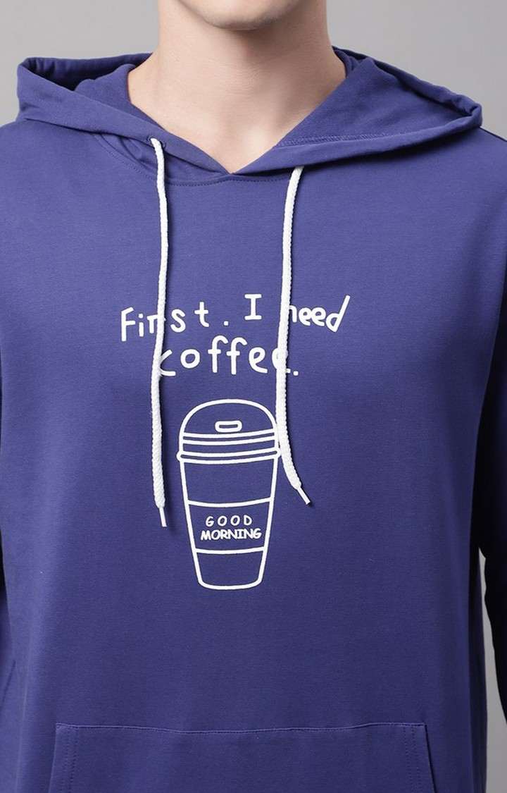 Coffee Printed Navy Regular Fit Hoodie