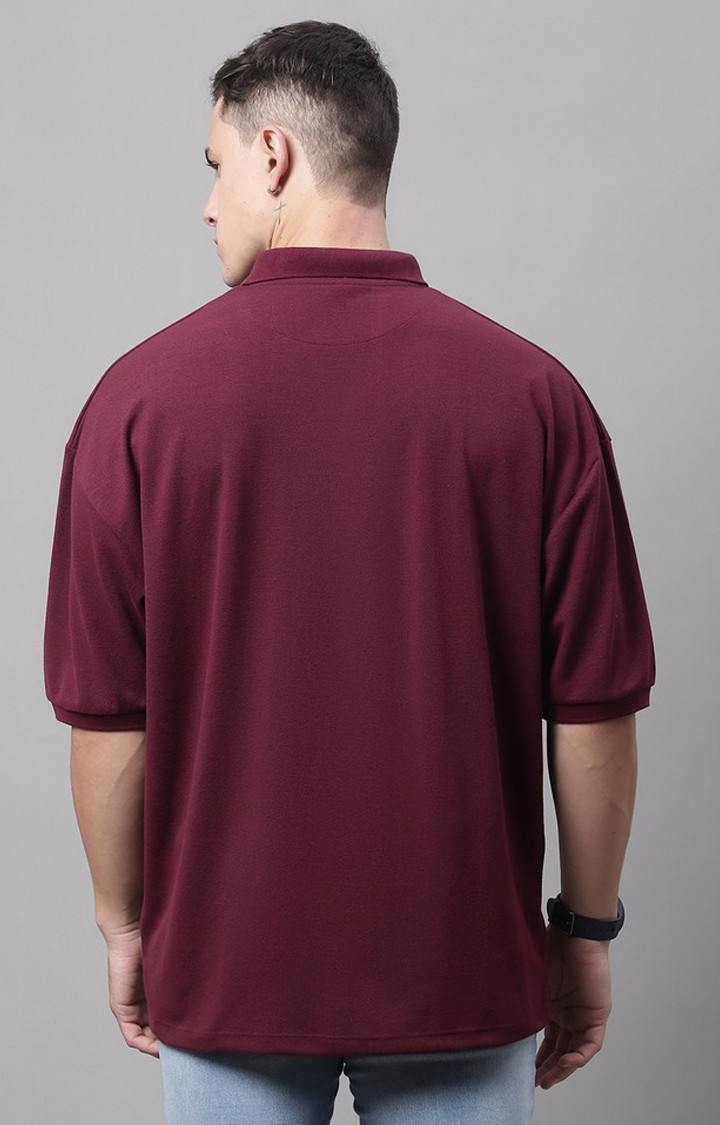 Men's  Famous Printed Maroon Color Oversize Fit Polo Tshirt