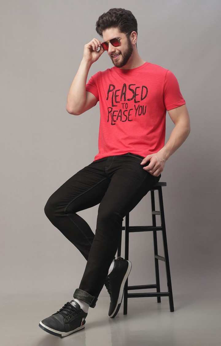 Men's  Printed Red Regular Tshirt