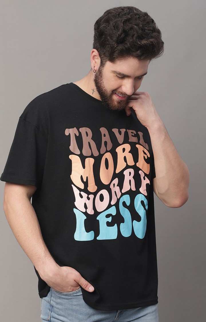 Men's  Printed Black Oversize Tshirt