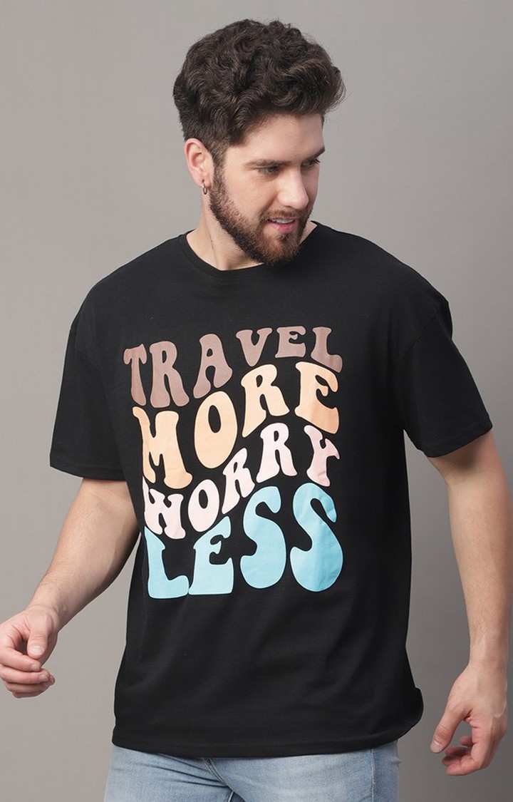 Men's  Printed Black Oversize Tshirt