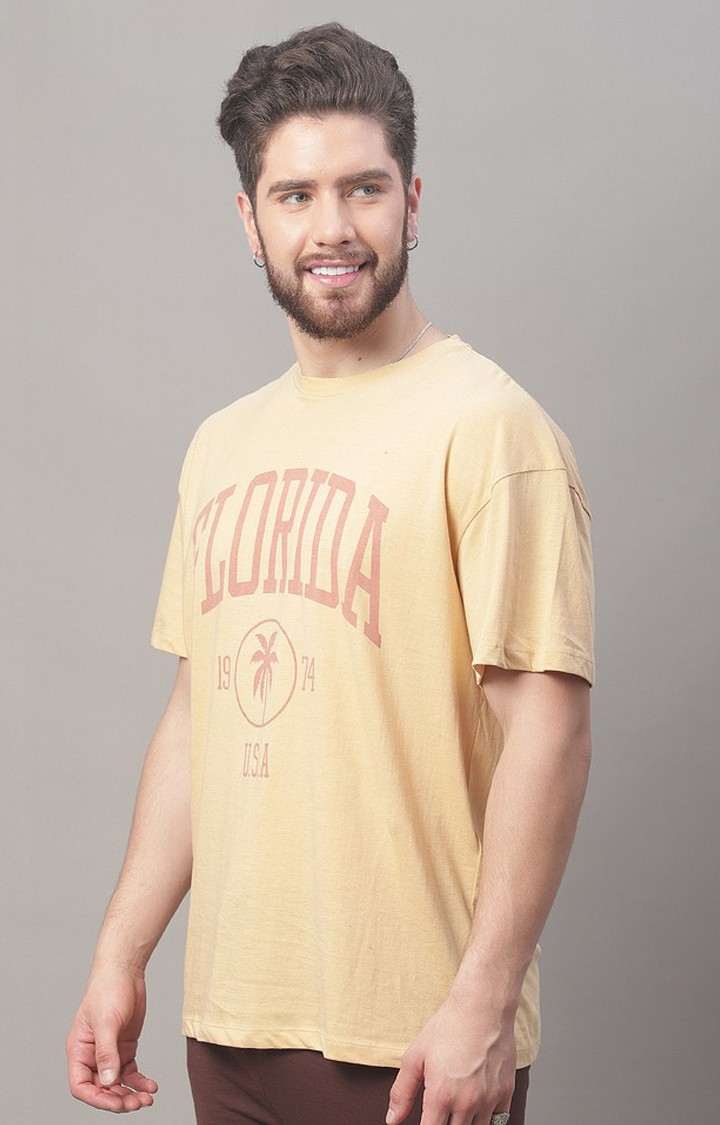 Men's  Printed Beige Oversize Tshirt