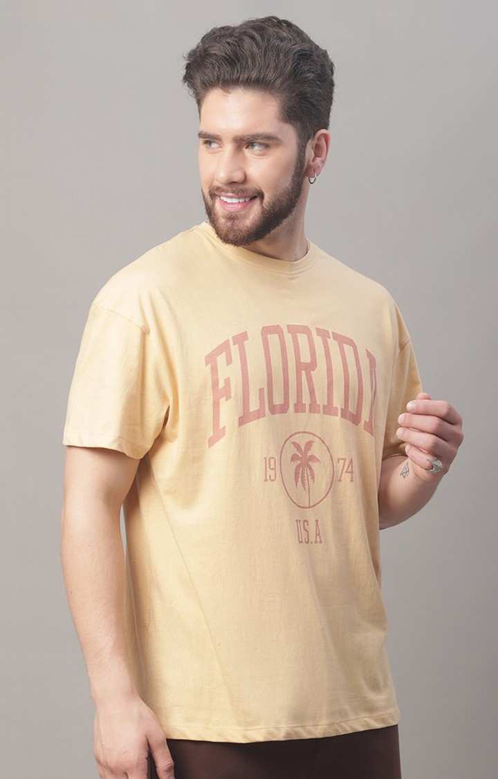 Men's  Printed Beige Oversize Tshirt