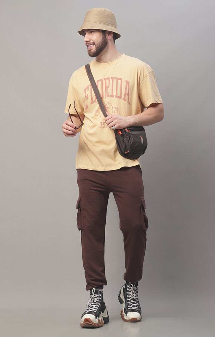 Men's  Printed Beige Oversize Tshirt