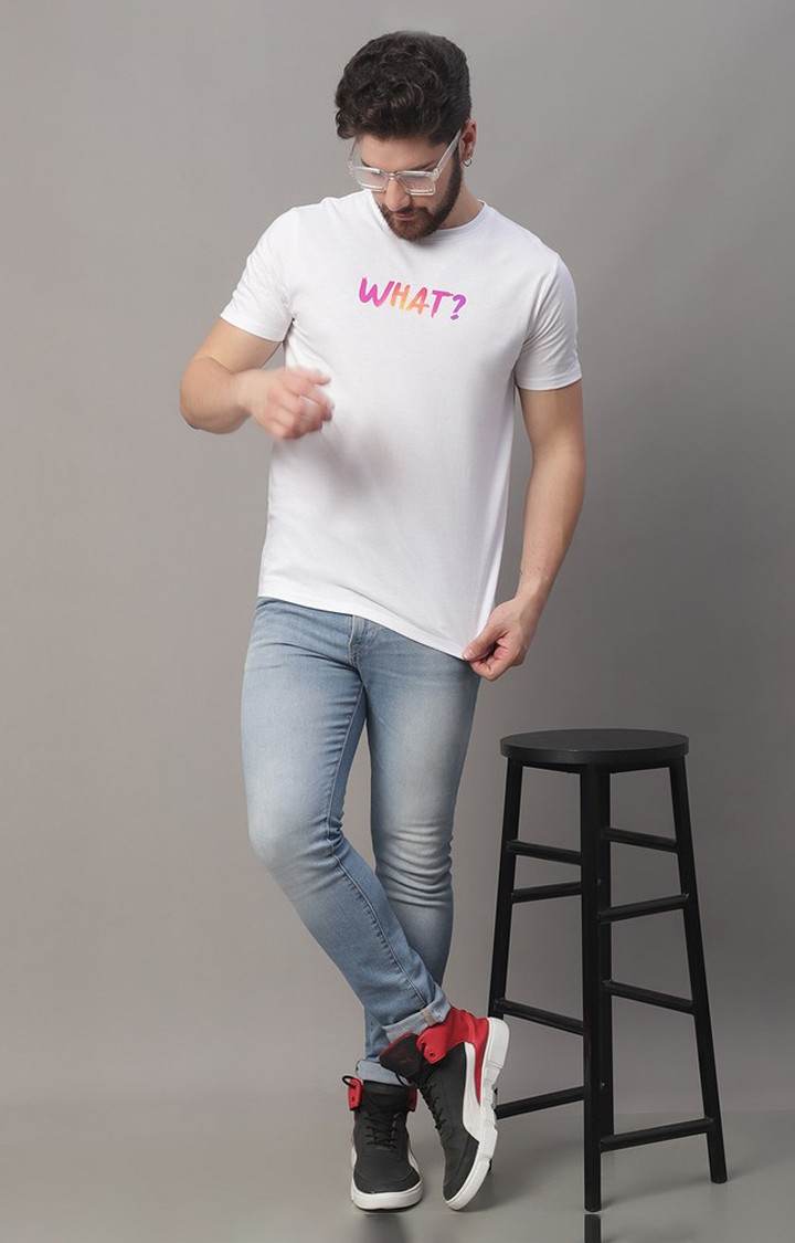 Men's  Printed White Regular Tshirt