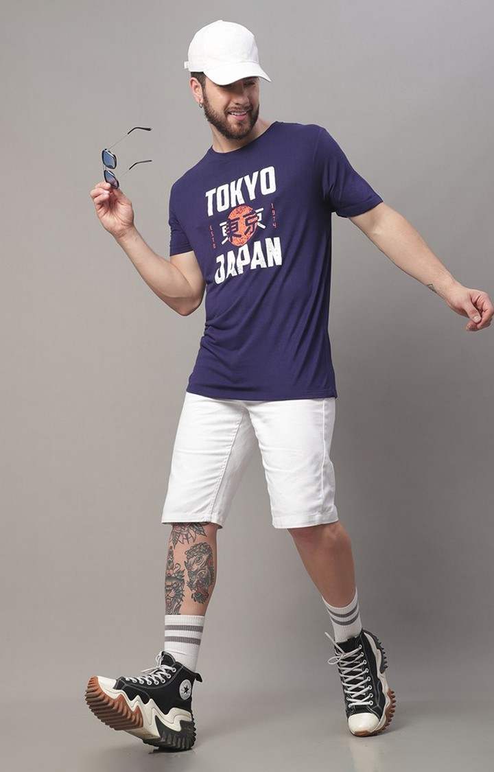 Men's  Printed Navy Regular Tshirt