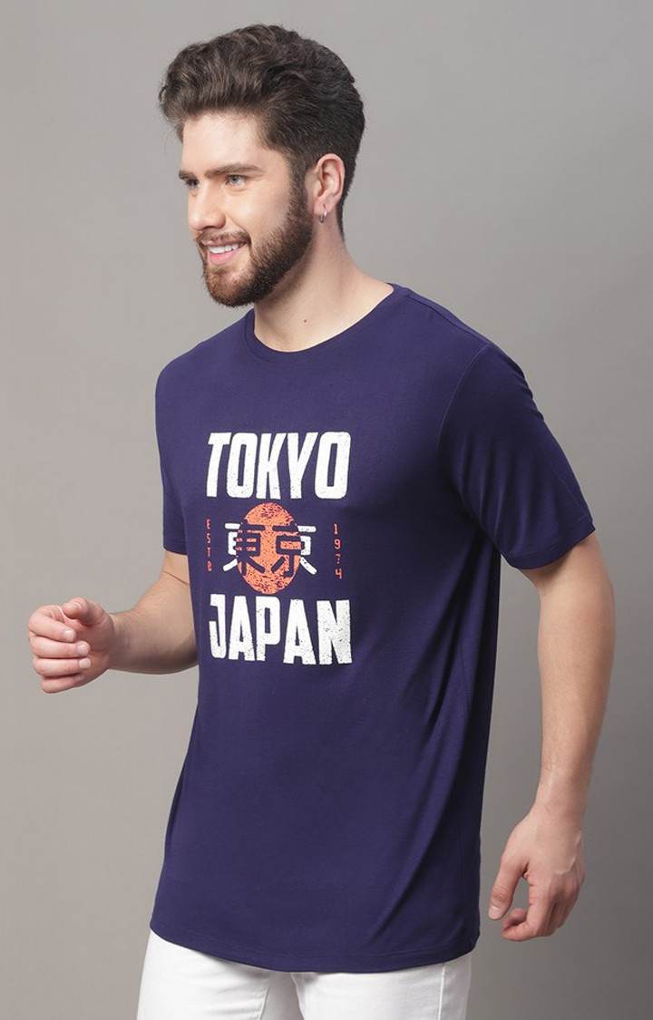 Men's  Printed Navy Regular Tshirt