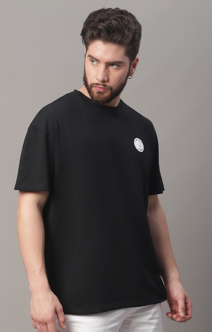 Men's  Printed Black Oversize Tshirt