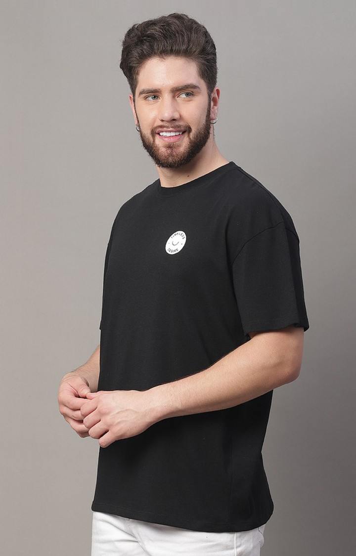Men's  Printed Black Oversize Tshirt