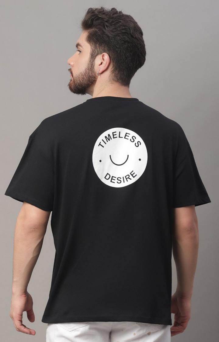 Men's  Printed Black Oversize Tshirt