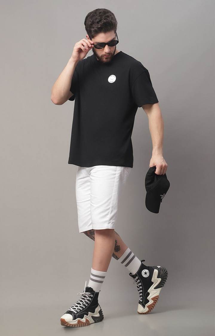 Men's  Printed Black Oversize Tshirt