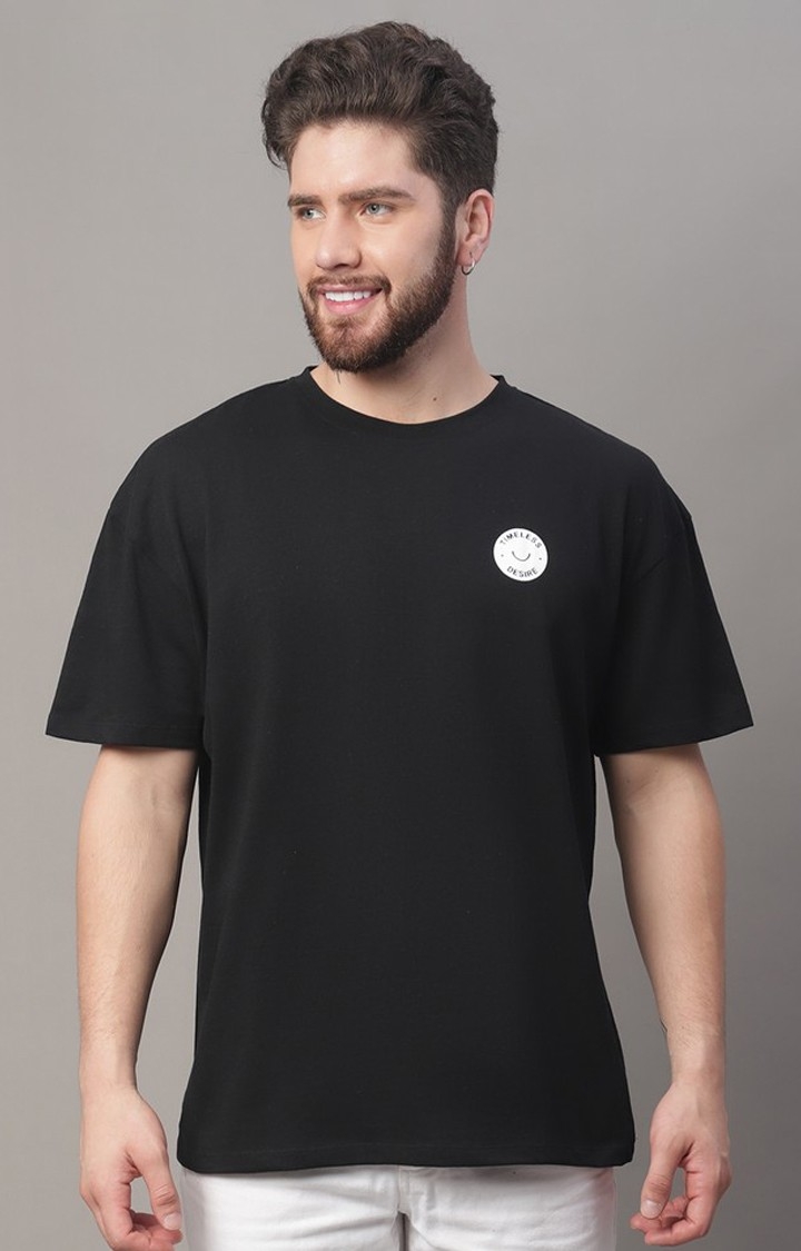 DOOR74 | Men's  Printed Black Oversize Tshirt