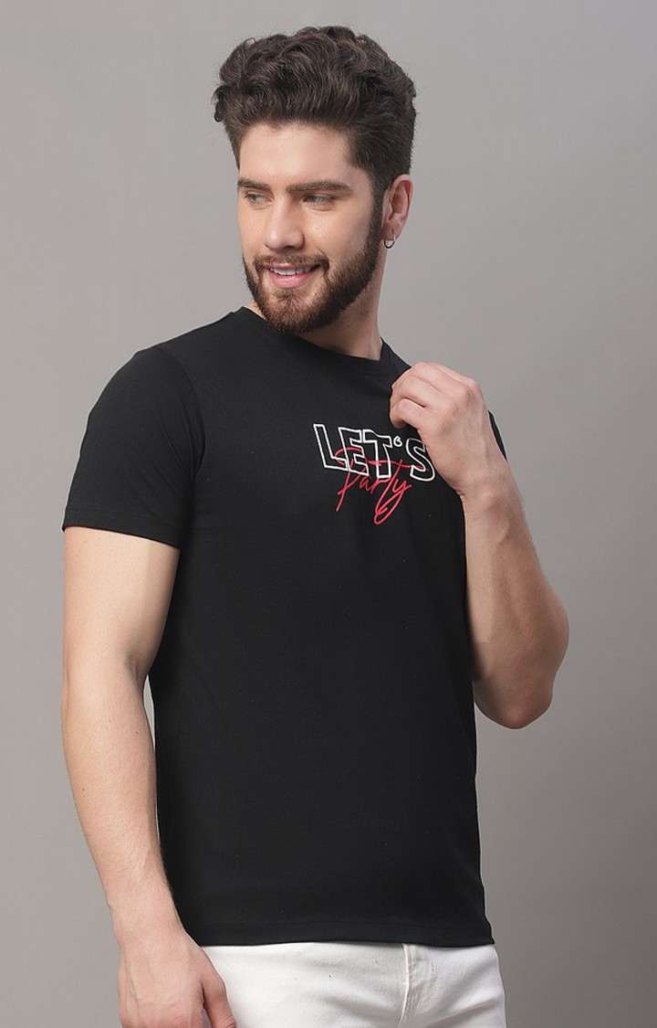 Men's  Printed Black Regular Tshirt