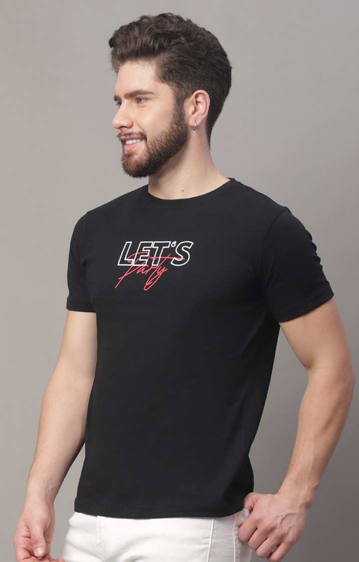 Men's  Printed Black Regular Tshirt