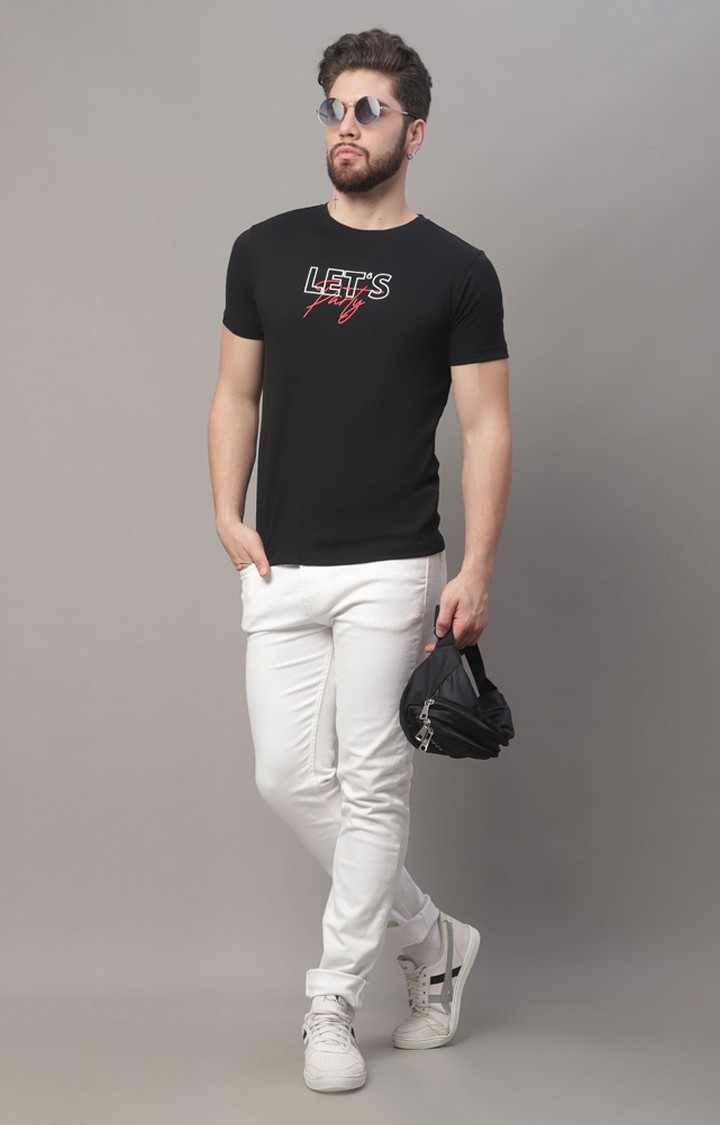 Men's  Printed Black Regular Tshirt