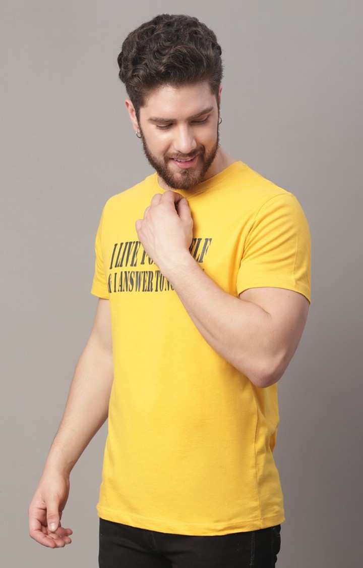 Men's  Printed Yellow Regular Tshirt