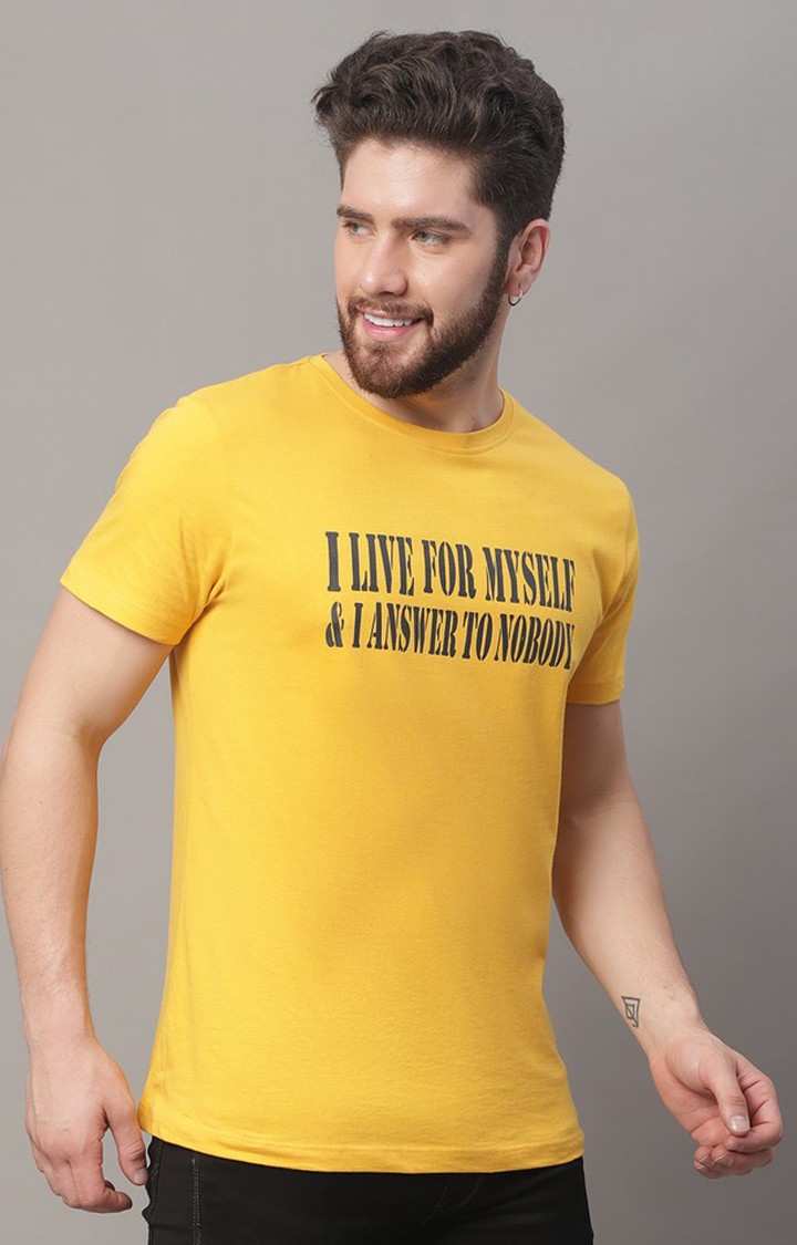 Men's  Printed Yellow Regular Tshirt