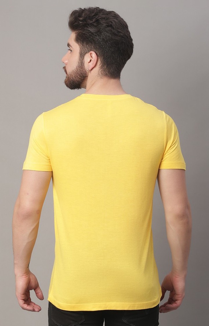 Men's  Printed Yellow Regular Tshirt