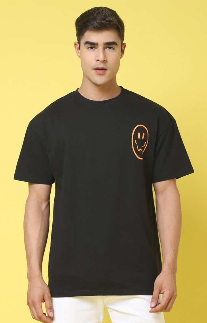 Men's  Printed Black Oversize Tshirt