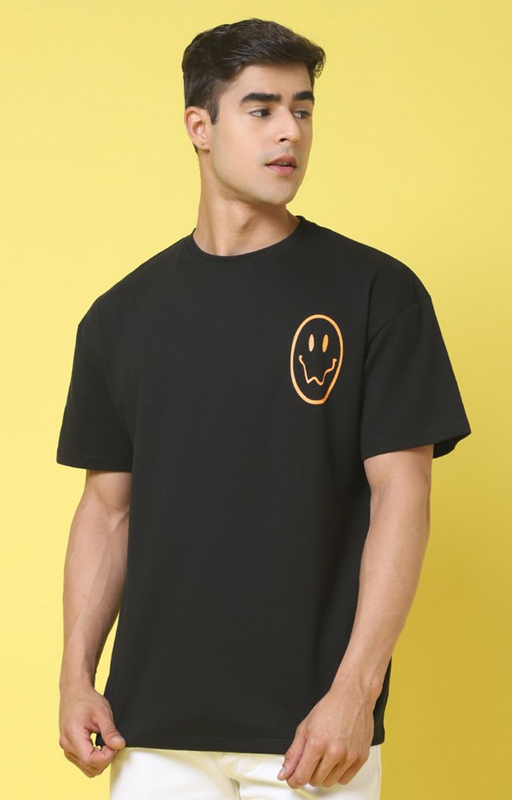 Men's  Printed Black Oversize Tshirt