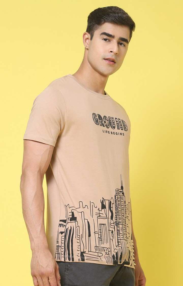 Men's  Printed Brown Regular Tshirt