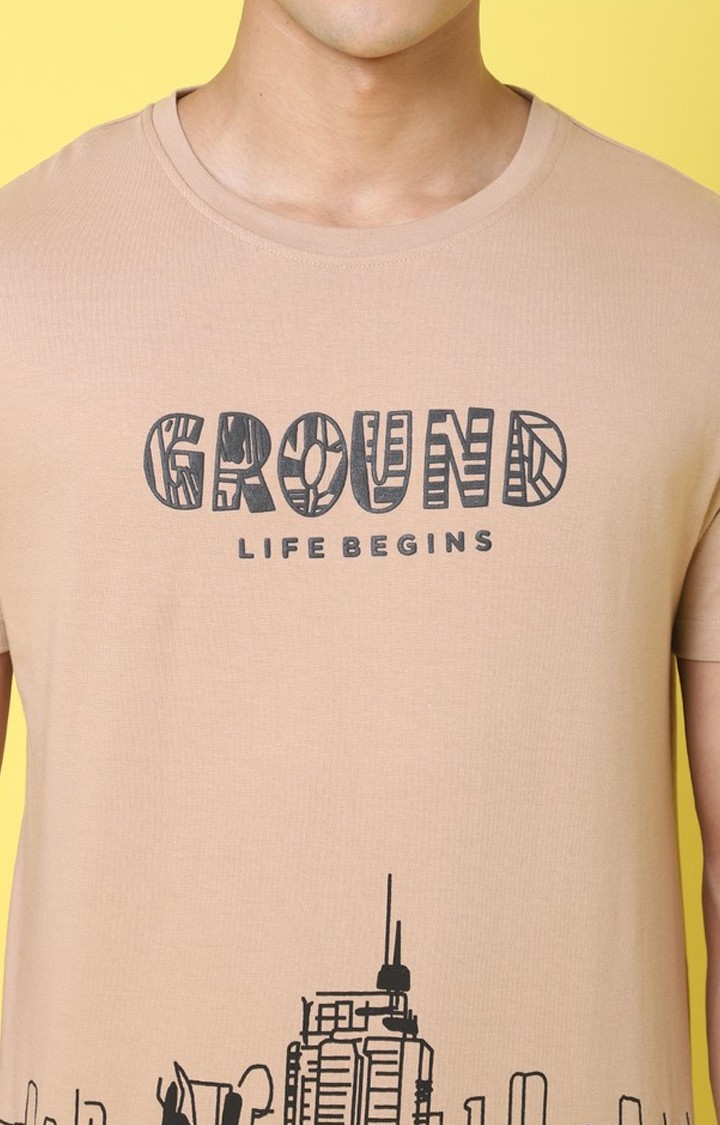 Men's  Printed Brown Regular Tshirt