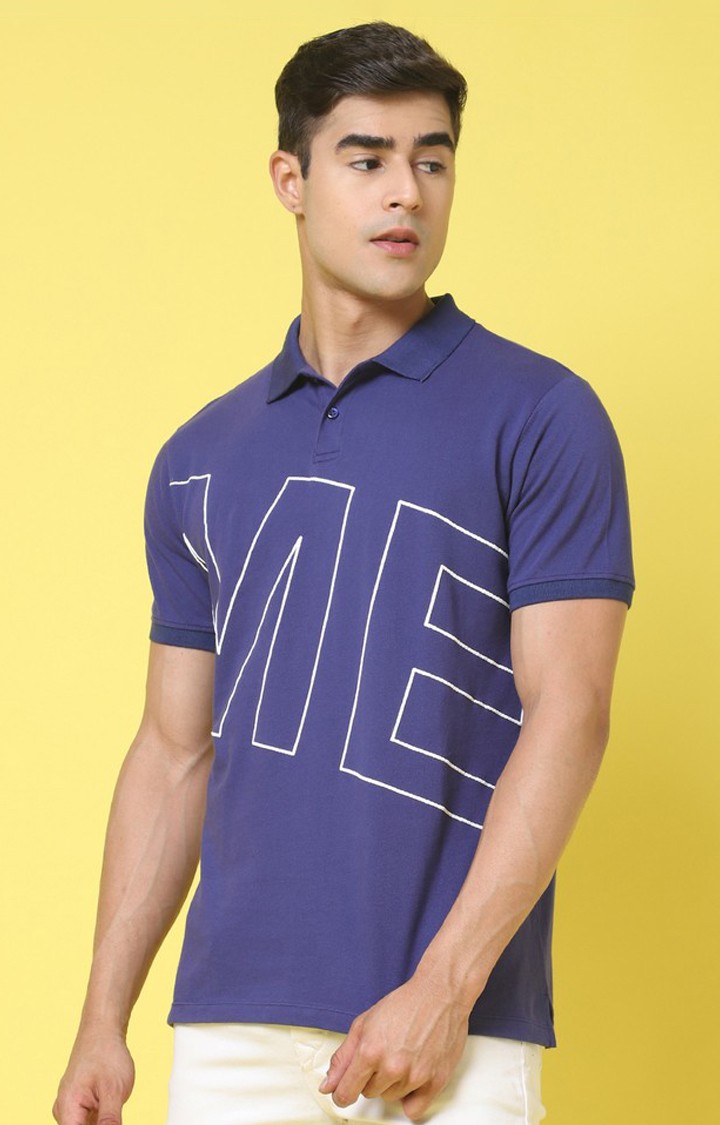 Men's  Me Printed Navy Color Oversize Fit Polo Tshirt