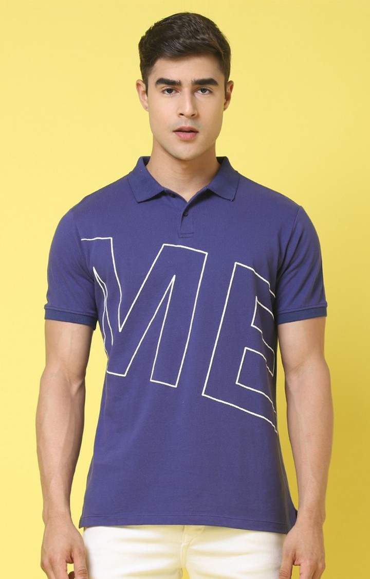 Men's  Me Printed Navy Color Oversize Fit Polo Tshirt