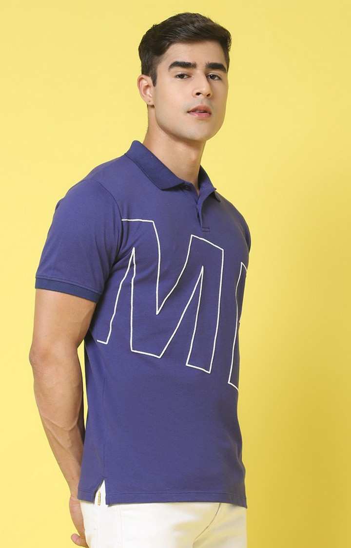 Men's  Me Printed Navy Color Oversize Fit Polo Tshirt