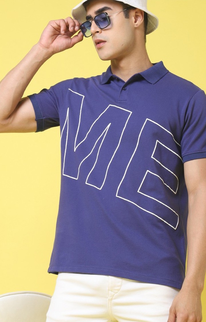 Men's  Me Printed Navy Color Oversize Fit Polo Tshirt
