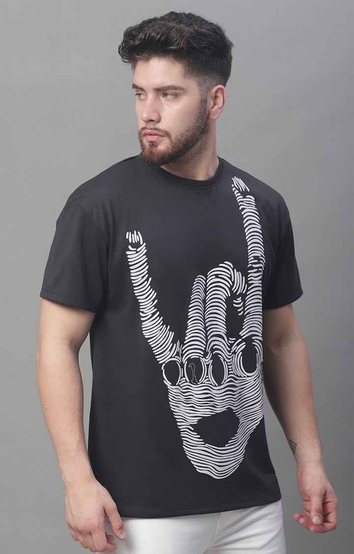 Men's  Printed Black Oversize Tshirt