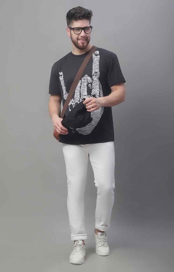 Men's  Printed Black Oversize Tshirt