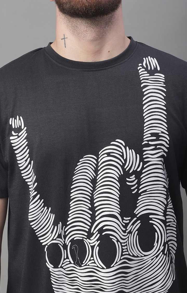 Men's  Printed Black Oversize Tshirt